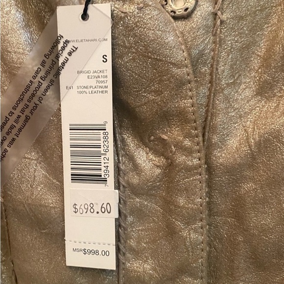 ELIE TAHARI Brigid Metallic Lambskin Leather Jacket Lightweight S - Picture 12 of 12